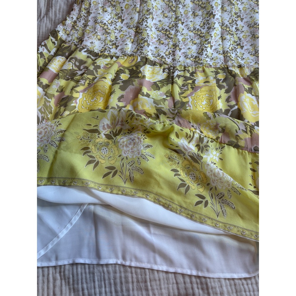 Joie Silk Mixed Floral Print Tiered Maxi Dress Yellow Green Brown Size Med - Picture 12 of 12